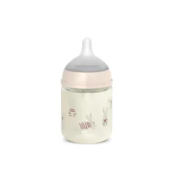 Glazen fles met fysiologische speen SX Pro S 120 ml Wonderland konijntjes roze