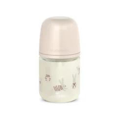 Glazen fles met fysiologische speen SX Pro S 120 ml Wonderland konijntjes roze