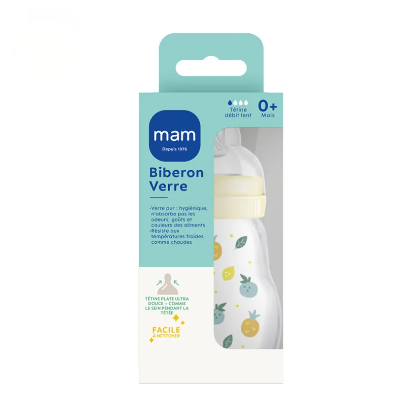 Glazen fles met speen, stroomgroep 1 (0-6 maanden) 170 ml – Wit
