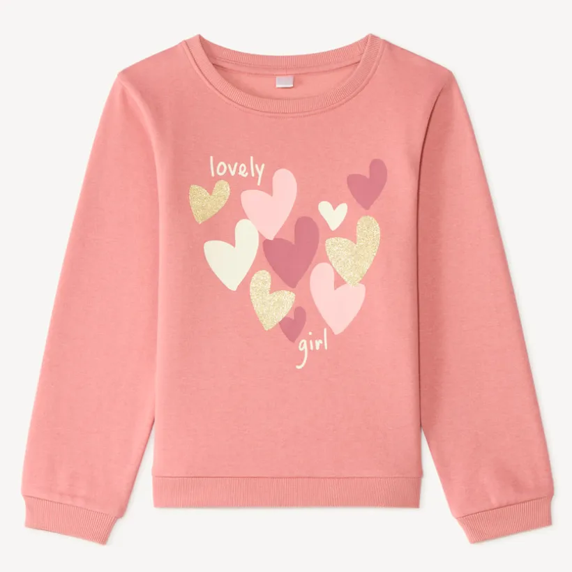 Glitter print fleece sweatshirt for girls