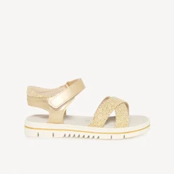 Gouden sandalen met kruisbanden en slangenprint meisjes
