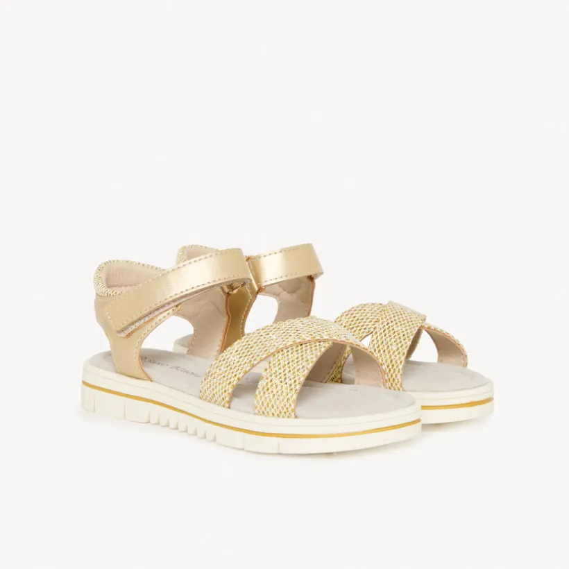 Gouden sandalen met kruisbanden en slangenprint meisjes