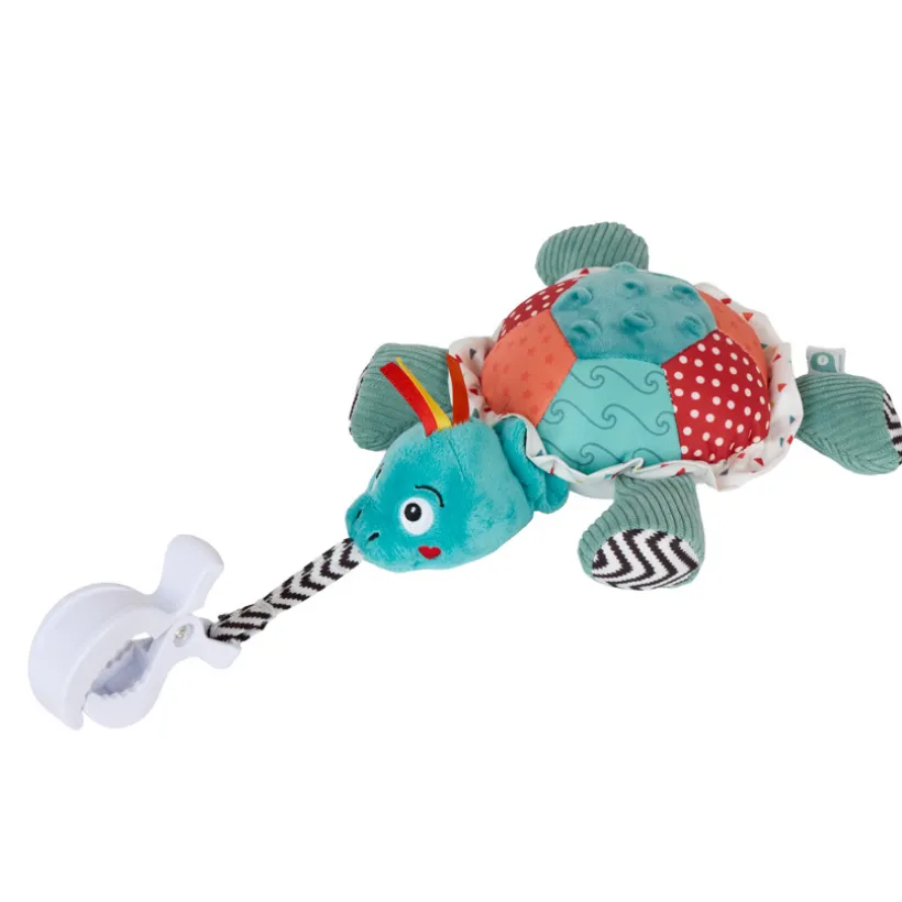 Hangend activiteitenpluche Sacha de schildpad met vibratie
