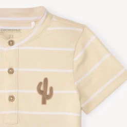 Hele korte mouw gestreepte polo met cactuspatch voor babyjongen