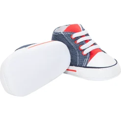 Hoge sneakers uit linnen met jeanseffect en patch met vlag