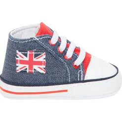 Hoge sneakers uit linnen met jeanseffect en patch met vlag
