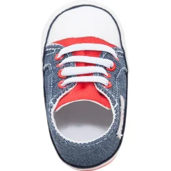 Hoge sneakers uit linnen met jeanseffect en patch met vlag