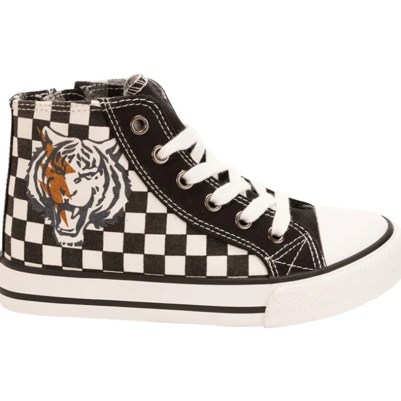 Hoge sneakers van stof met ruitpatroon en ritssluiting voor babyjongens