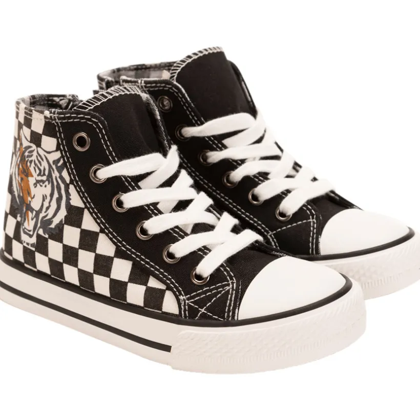 Hoge sneakers van stof met ruitpatroon en ritssluiting voor babyjongens