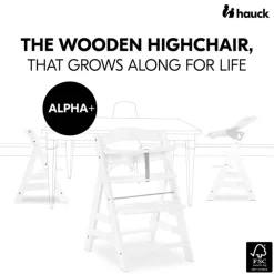 Hoge stoel Alpha + evolutief Europees beukenhout uit FSC®- Wit