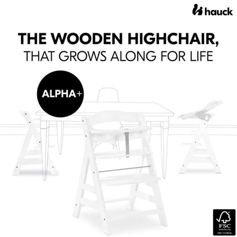 Hoge stoel Alpha + evolutief Europees beukenhout uit FSC®- Wit