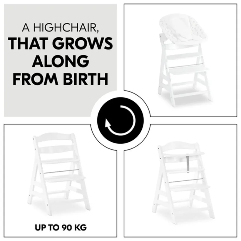 Hoge stoel Alpha + evolutief Europees beukenhout uit FSC®- Wit