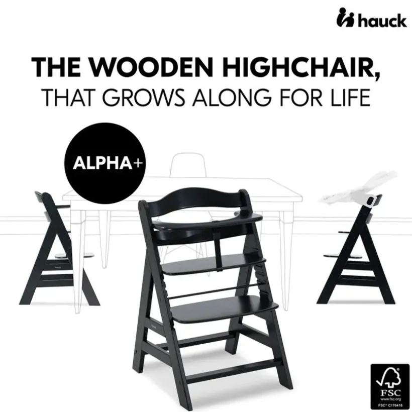 Hoge stoel meegroeiend Alpha+ Hout Zwart