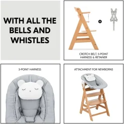 Hoge stoel meegroeiend Alpha+ & Alpha Newborn Natuur/Grey