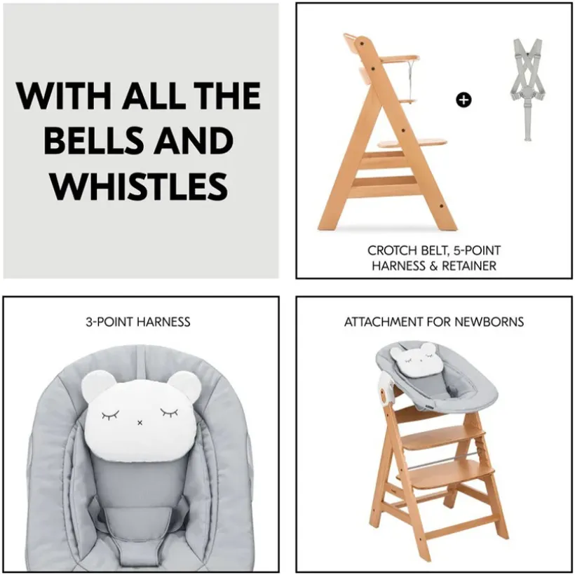 Hoge stoel meegroeiend Alpha+ & Alpha Newborn Natuur/Grey