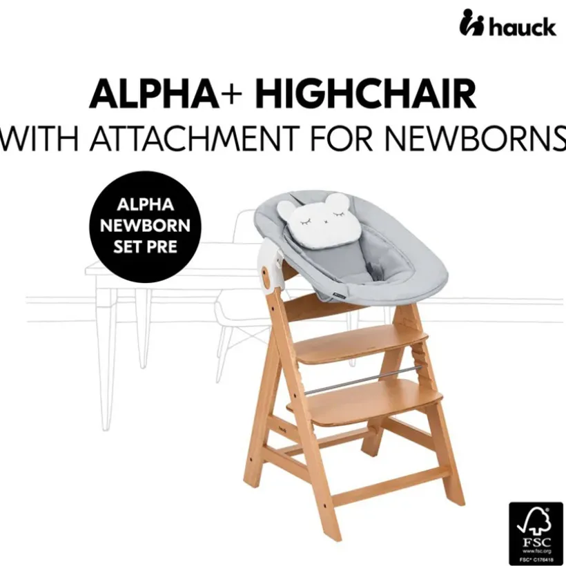 Hoge stoel meegroeiend Alpha+ & Alpha Newborn Natuur/Grey