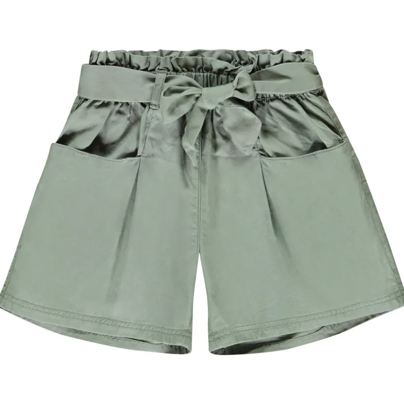 Hoge taille twill short met strikceintuur meisjes
