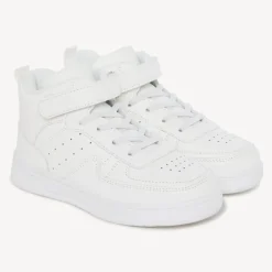 Hoge witte sneakers jongens met klittenband en elastische veters