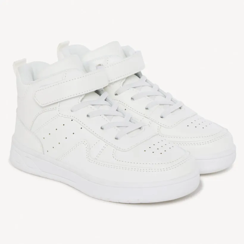 Hoge witte sneakers jongens met klittenband en elastische veters