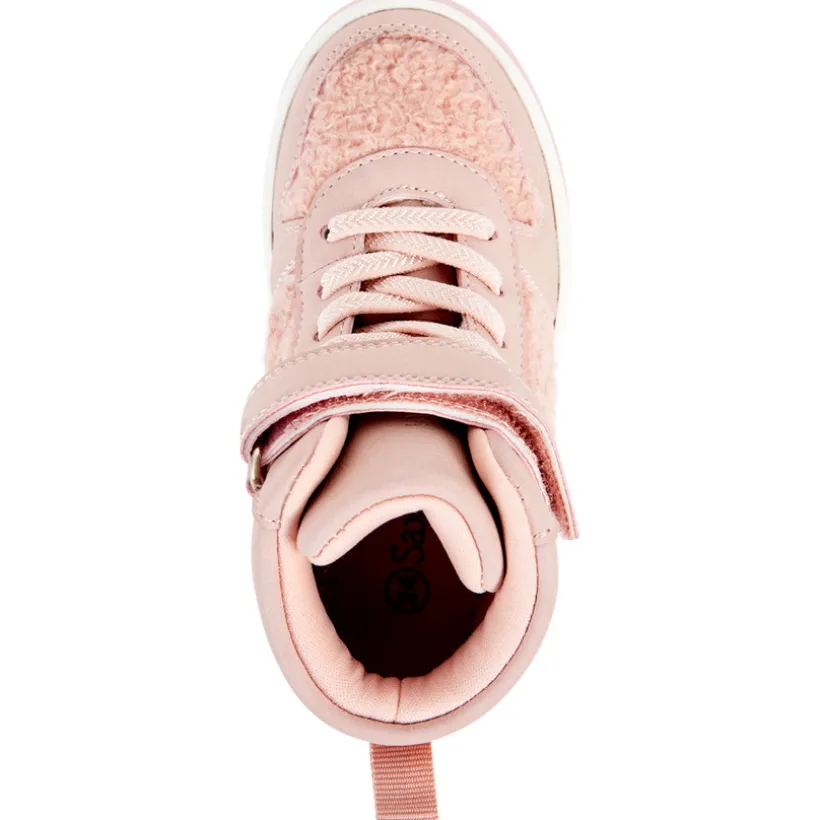 Hoogtop sneakers met roze moumoutte, veters en velcro meisjes