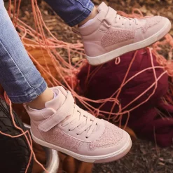 Hoogtop sneakers met roze moumoutte, veters en velcro meisjes