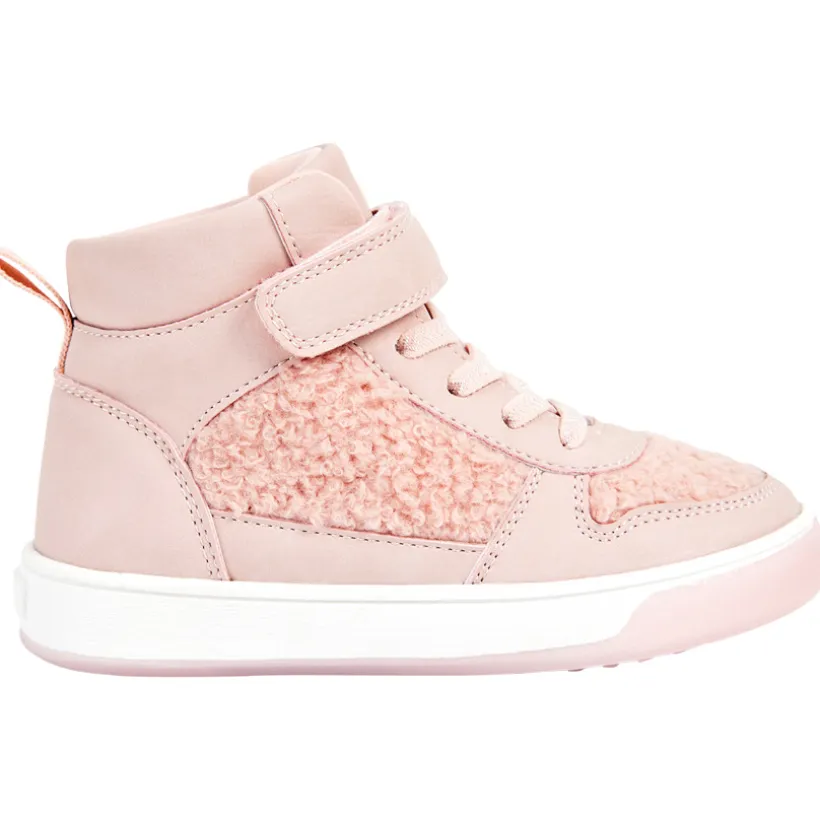 Hoogtop sneakers met roze moumoutte, veters en velcro meisjes