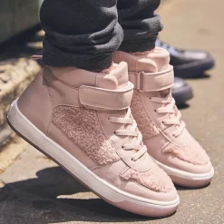 Hoogtop sneakers met roze moumoutte, veters en velcro meisjes