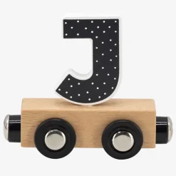 Houten letter J met magneten voor kleurrijke trein
