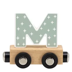Houten letter M met magneten voor kleurrijke trein