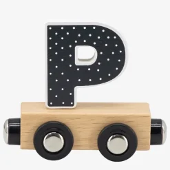 Houten letter P met magneten voor kleurrijke trein
