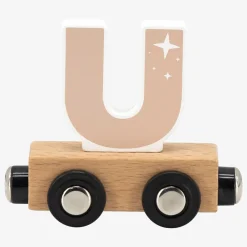 Houten letter U met magneten voor kleurrijke trein decoratie