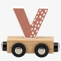 Houten letter V met magneten voor kleurrijke trein
