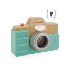 Houten speelgoed fototoestel met geluid en flitser