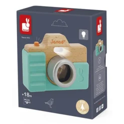 Houten speelgoed fototoestel met geluid en flitser