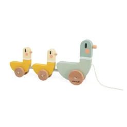 Houten trek-speelgoed met 3 eenden in pasteltinten van Janod voor baby’s vanaf 12 maanden