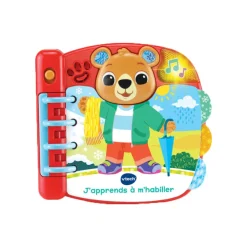 Interactief boek J'apprends à m'habiller met 3 dubbele interactieve pagina's en liedjes voor kleintjes vanaf 12 maanden