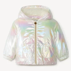 Iridescent windbreaker voor meisjes van waterafstotende stof, gevoerd met sherpa