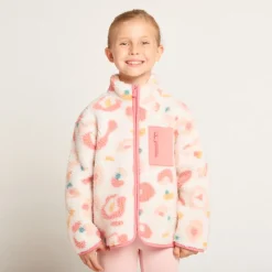 Jas in sherpa met schapenvachtlook, fantasierijk arty dessin, meisjes