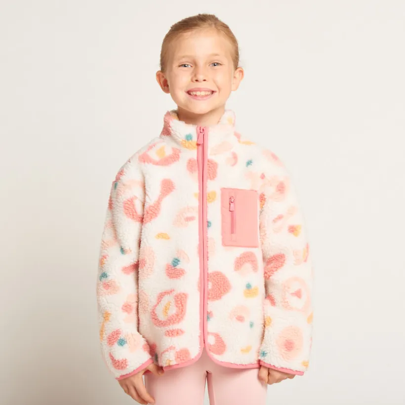 Jas in sherpa met schapenvachtlook, fantasierijk arty dessin, meisjes