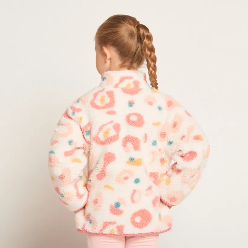 Jas in sherpa met schapenvachtlook, fantasierijk arty dessin, meisjes