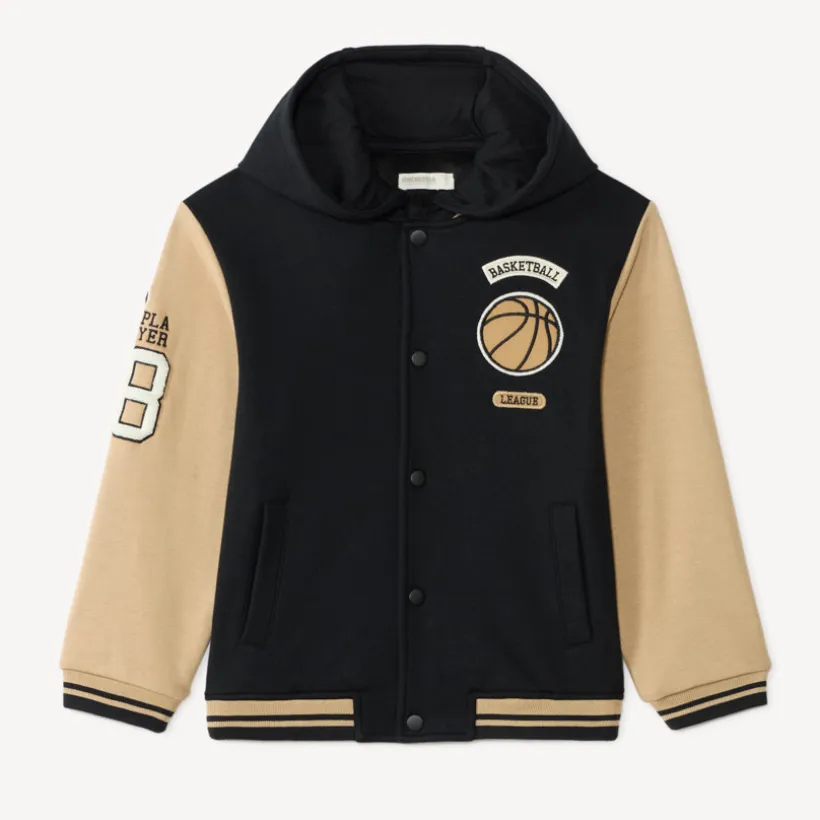 Jasje met capuchon voor jongens met geborduurde basketbal.
