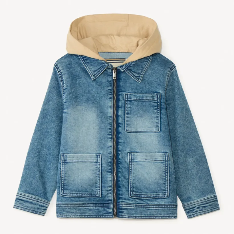 Jasje van denim met afneembare capuchon jongens