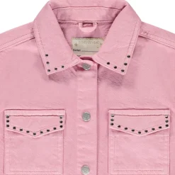 Jas van effen denim met hemdkraag en fantasie-nieten meisjes