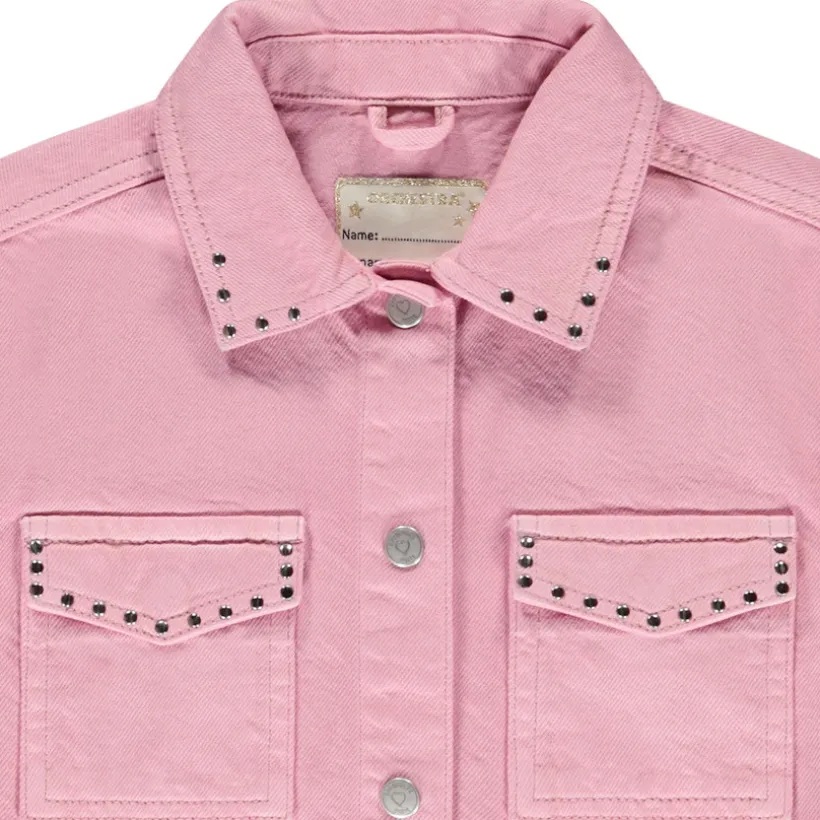 Jas van effen denim met hemdkraag en fantasie-nieten meisjes