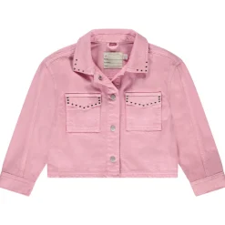 Jas van effen denim met hemdkraag en fantasie-nieten meisjes