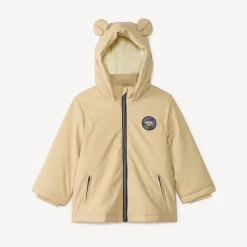 Jas van gum voor babyjongen, gevoerd met microfleece en met een capuchon met oortjes.