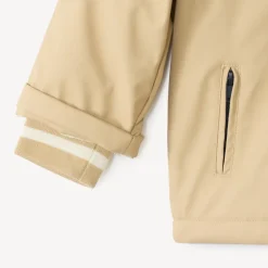 Jas van gum voor babyjongen, gevoerd met microfleece en met een capuchon met oortjes.