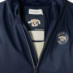 Jas van gum voor babyjongen, gevoerd met microfleece en met een capuchon met oortjes.