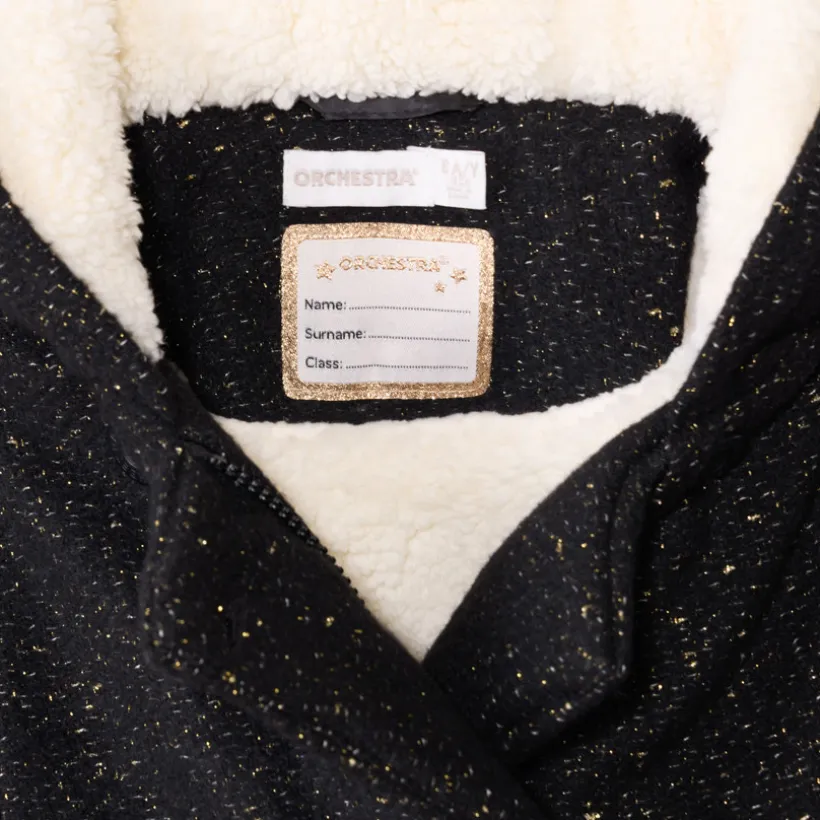 Jas van loden met zwarte lurex en sherpavoering meisjes