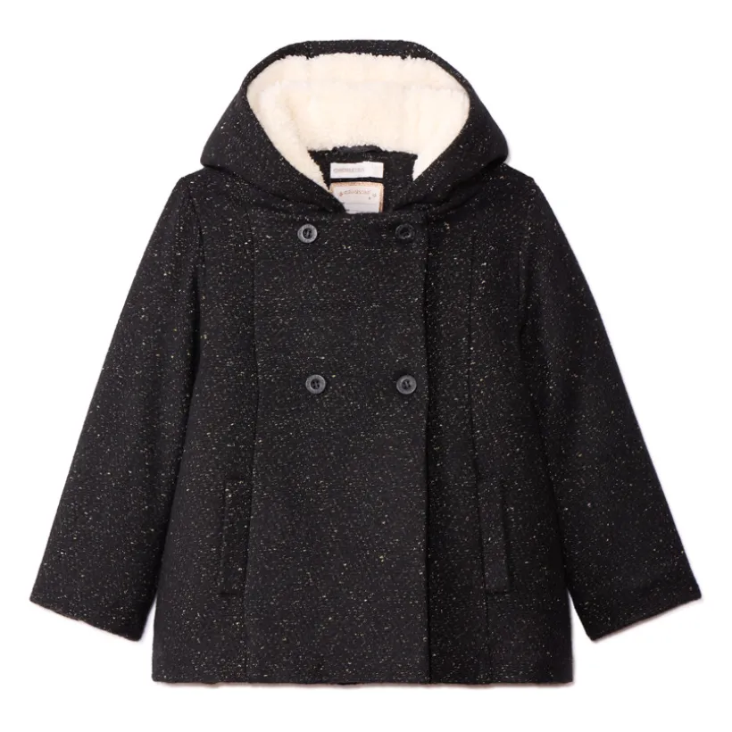 Jas van loden met zwarte lurex en sherpavoering meisjes